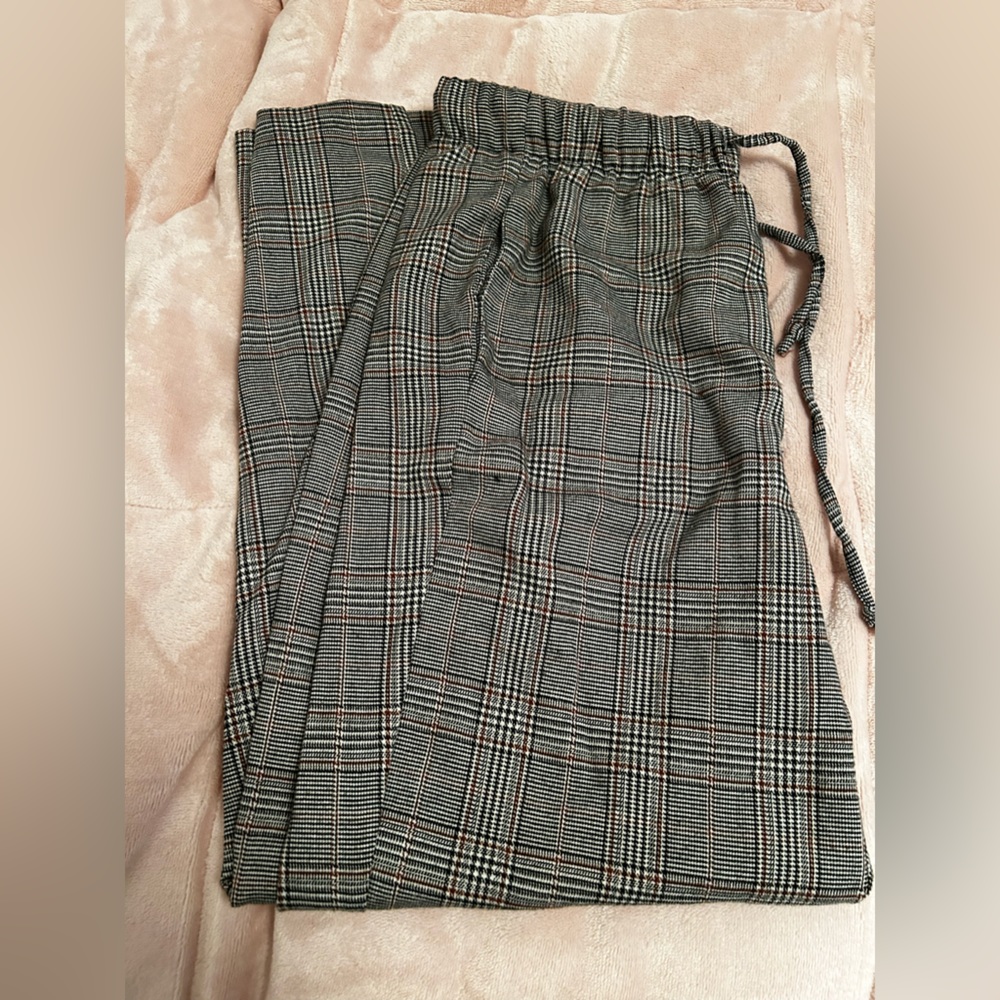 Plaid Drawstring Dress Pants